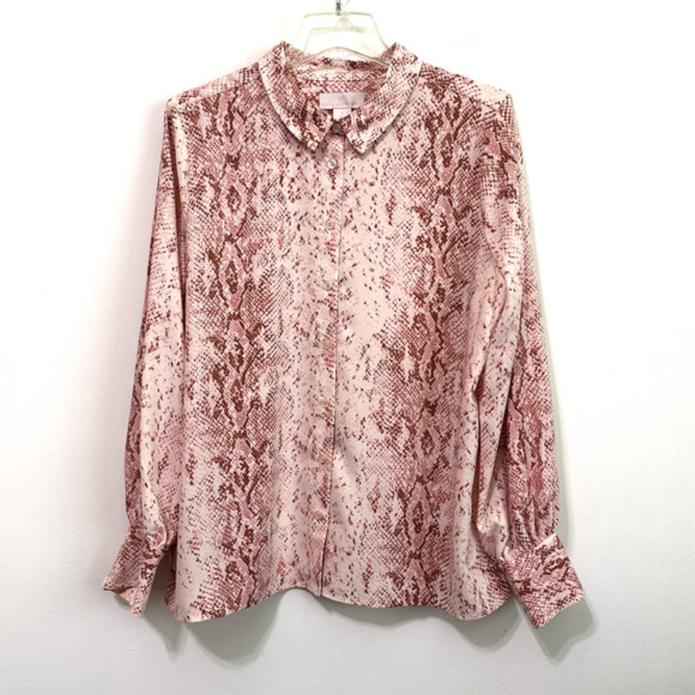 Rachel Parcell Blouse Top XL Pink Snake Print Button Down Long Sleeve Party Work
